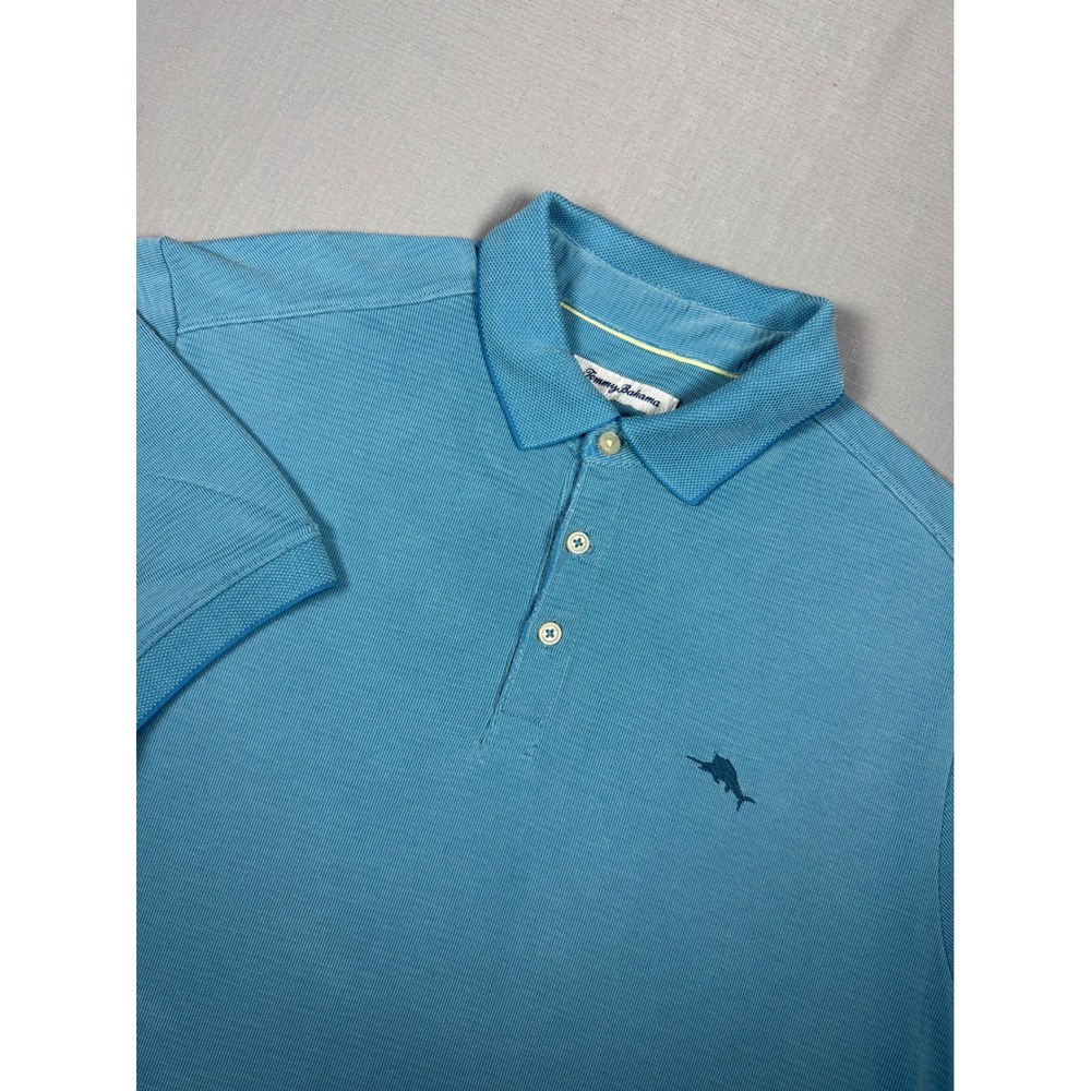 Tommy Bahama IslandZone Mens Large Blue Short Sleeve Polo Shirt Marlin Logo
